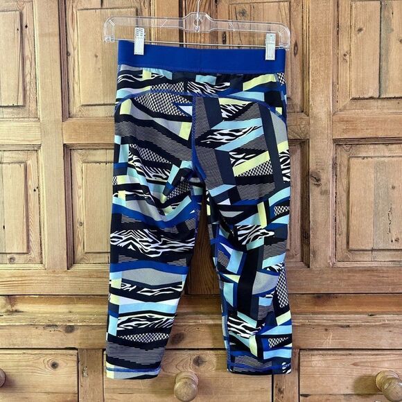 Adidas Small Tech Fit Blue Colorful Cropped Athletic Leggings - Picture 7 of 8